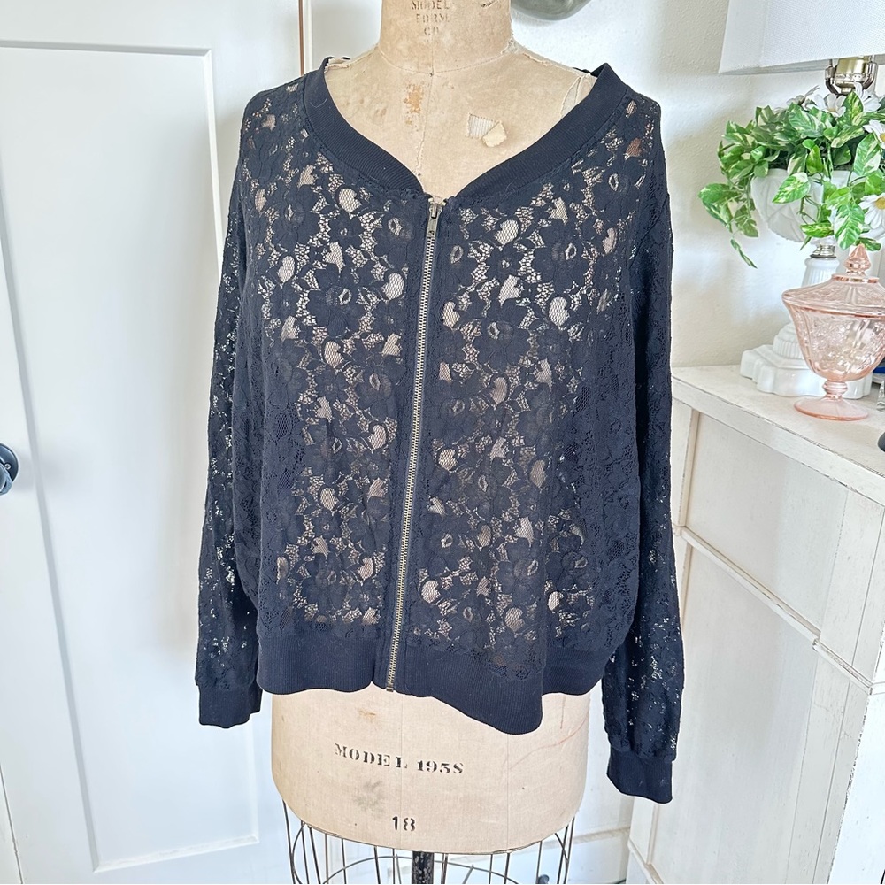 Black Lace Bomber Jacket 1X